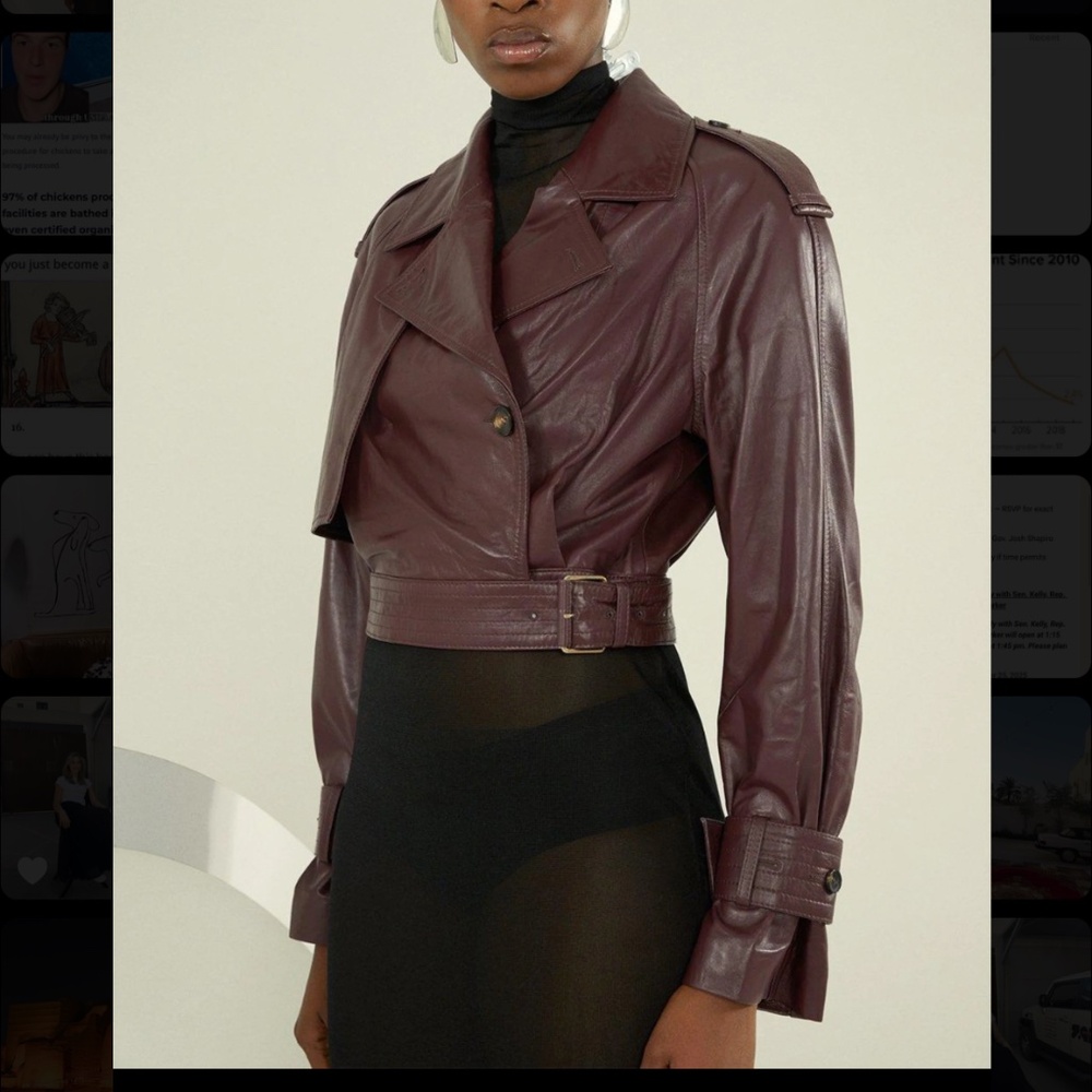 Karen Millen Plum Leather Cropped Bomber Jacket in Size 6
